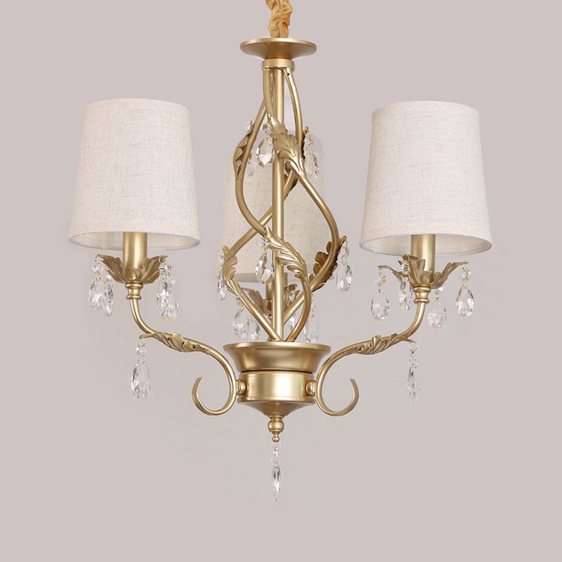 Luz de la tela de cono Luz clásica 3 luces Luces colgantes de sala de estar en blanco con cristal