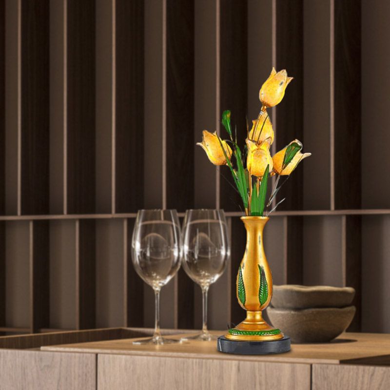 Lámpara de mesita de noche floral de jardín estadounidense 5 bombillas LEDA NIGHT MATIS LUZ en oro para sala de estar