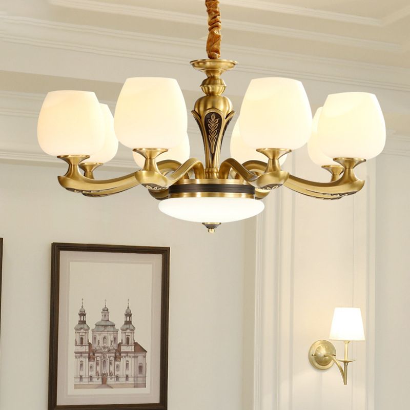 American Style Chandelier Gold Multi Head Glass Hanging Light for Restaurant