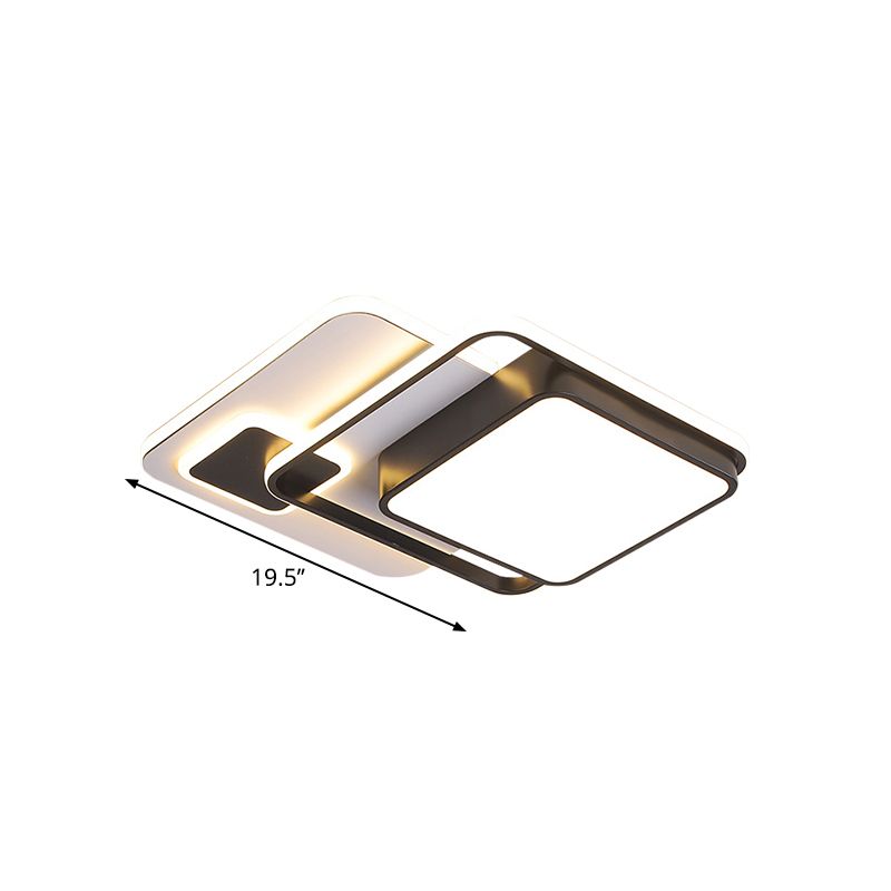 Metal Interlaced Square Ceiling Flush Nordic 16"/19.5" W LED Black Flush Mount Lamp in Warm/White Light