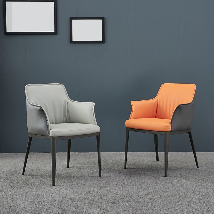 Upholstered Dining Chairs Faux Leather Arm Chairs with Metal Base