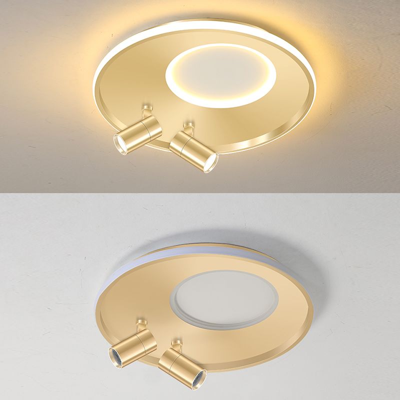 New Modern LED Flush Ceiling Lights Iron Circular Flush Mount Lamp with 2 Spotlights