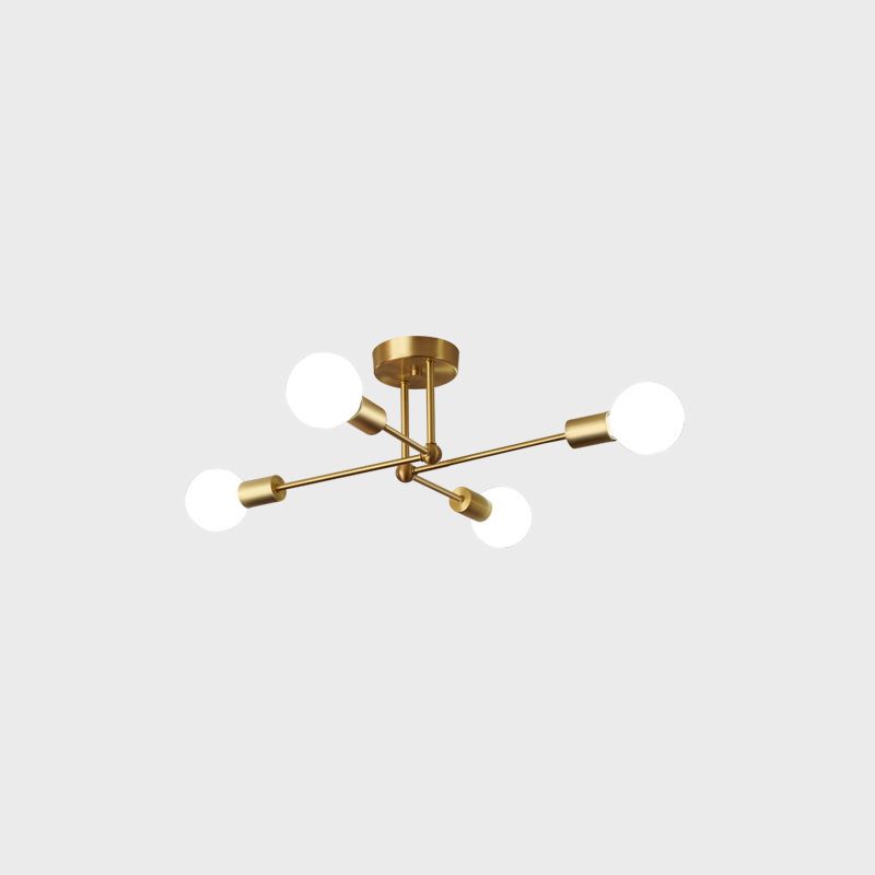 Brass Radial Semi Flush Mount in Industrial Classic Style Copper Ceiling Light for Interior Spaces