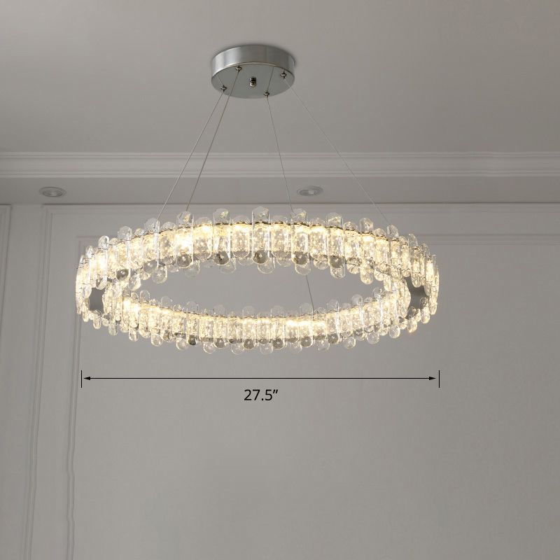K9 Crystal Ring Shaped Suspension Lamp Simplicity Chrome Finish LED Chandelier Pendant Light