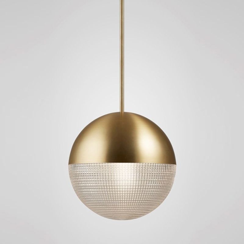 Modern Style Hemispherical Glass Hanging Light Frosted Metal Lamp Body 1-light Pendant Light for Aisle Bar