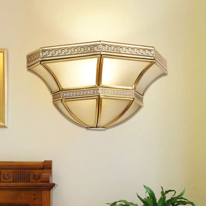 Flared Wall Mount Light Traditional Opal Glass 1 Light Gold Finish Flush Wall Sconce