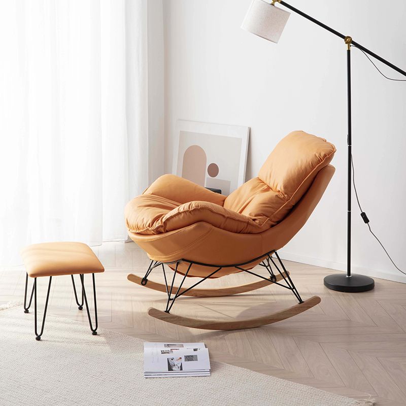 Modern Rocker Upholstered Button-Tufted with Dark legs Wingback Rocker Chair