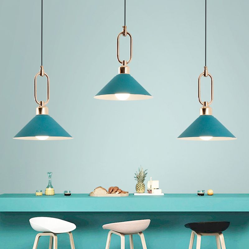 Cone Shape Hanging Lighting Modern Macaron Style Metal 1-Light Hanging Lamp for Bedroom