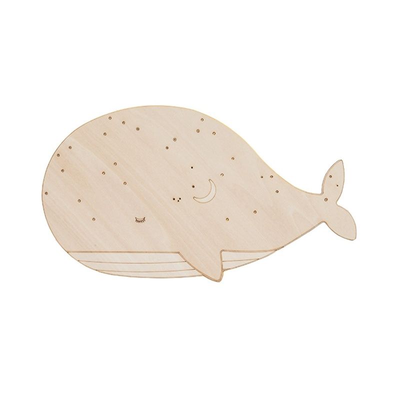 Nursing Room Oval Whales Wall Sconce Wood Animal Beige Wall Lamp in Warm