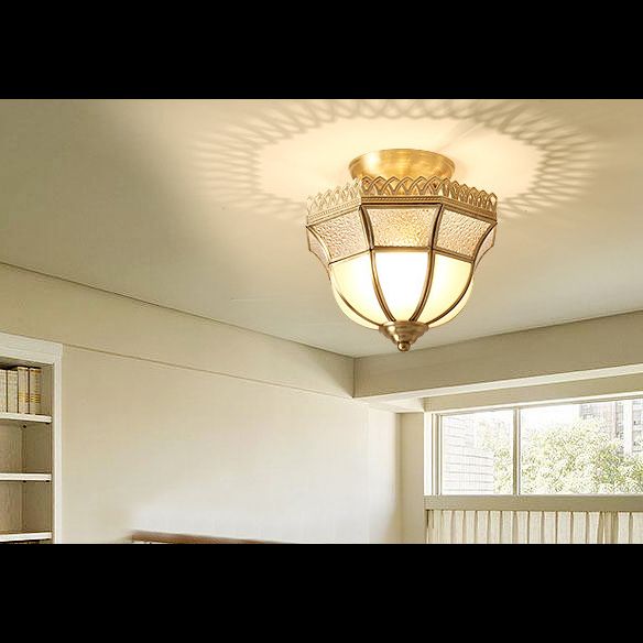 Messing halb Flush Mount Deckenleuchte traditionelle glas schattierte Halbflush Mount Light