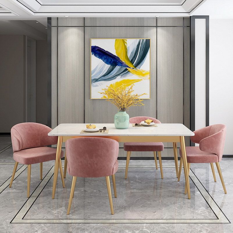 Glam Stone Rectangle Dining Table Metal Legs for Dining Room