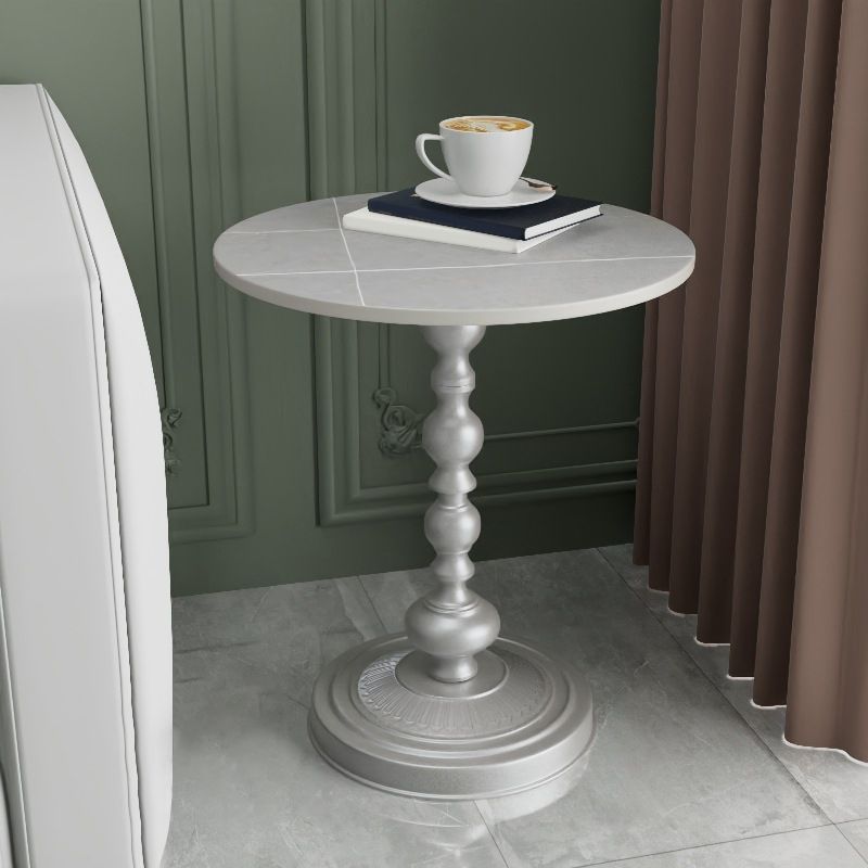 Modern Pedestal Corner Table Round Slate Side End Table for Living Room