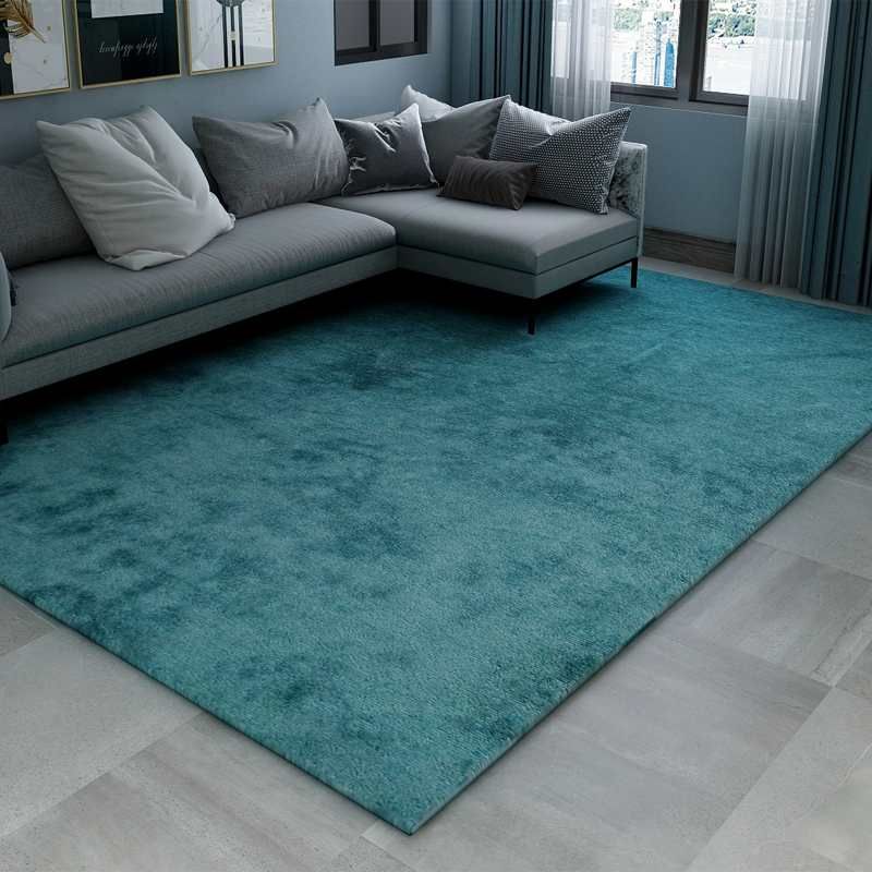 Modern Pure Color Carpet Green Polyester Area Rug Modern Stain Resistant Rug for Living Room