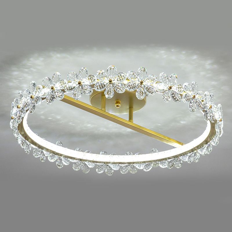 LED Modern Crystal Flush Mount Circle Shape Ceiling Light with Acrylic Shade for Passage