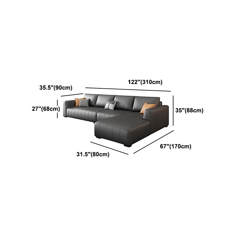 Square Arm Dark Gray Removable Cushions Modern Faux Leather Sofa