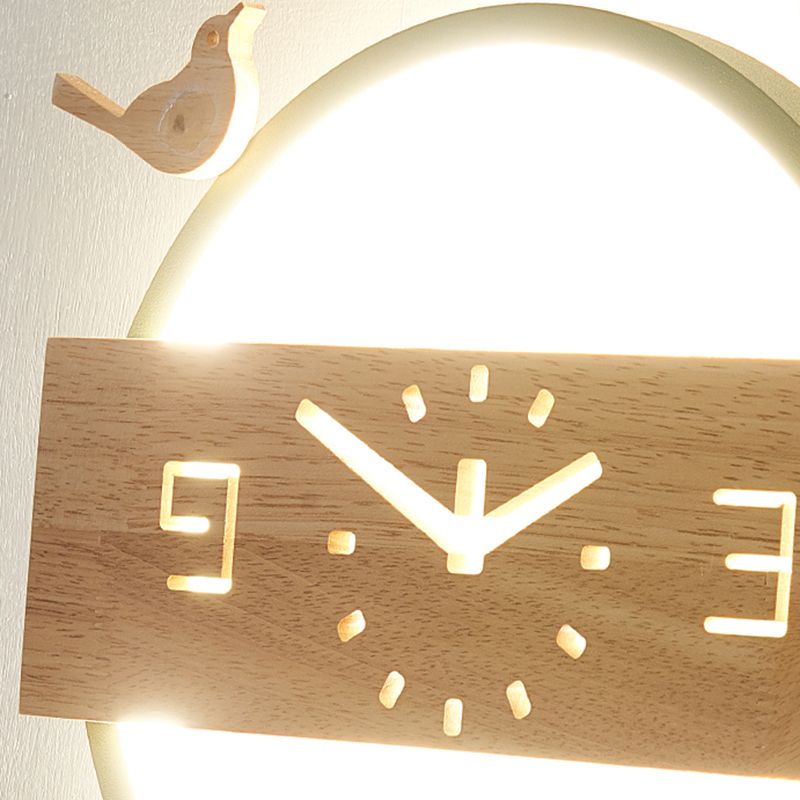 Circle Shape Wall Lighting Modern Style Wood 1 Light Sconce Lamp for Living Room