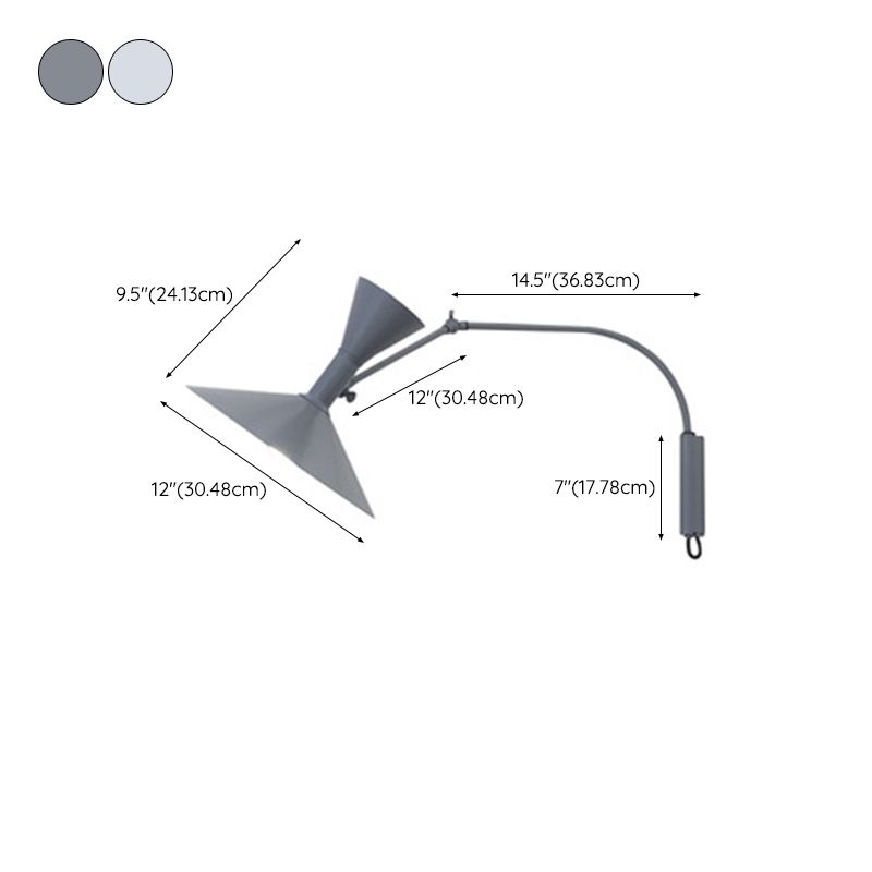 Modern Swing Arm Wall Sconce Cone Shape Wall Light with Metal Shade for Bedroom