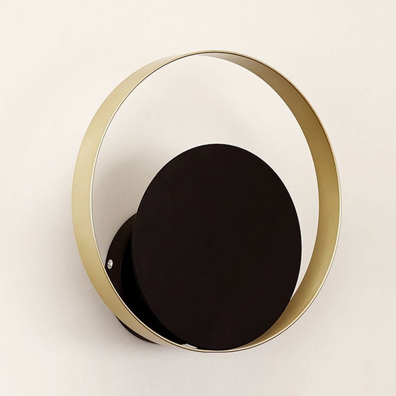 1 Light Circular Wall Mount Light Minimalism Metal Wall Lamp in Black