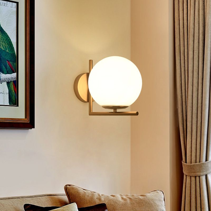 Globe White Glass Wall Light Nordic Simplicity Style Single Light Wall Sconce in Gold