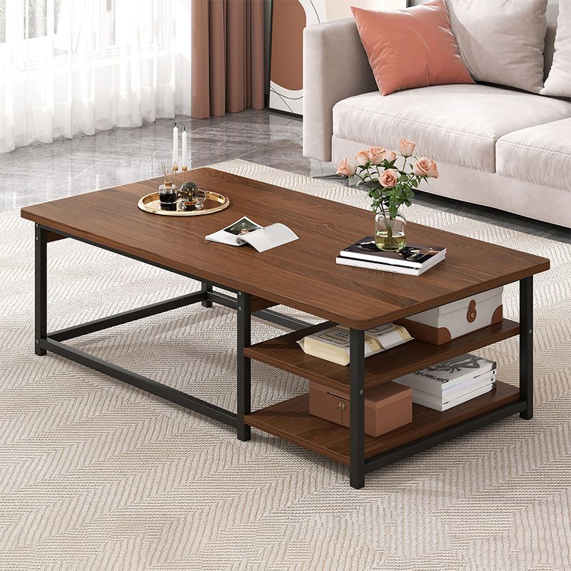 Modern Rectangular Frame Coffee Cocktail Table with Storage Shelves
