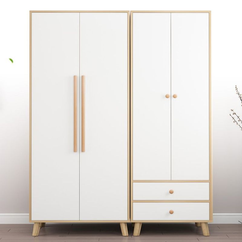 Bedroom Hinged Door Wardrobe with Wooden Legs Modern Cabinet with Clothes Rail