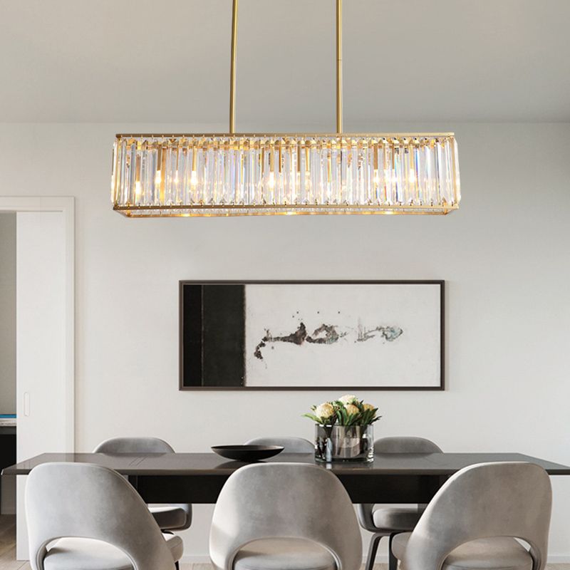 Modern Style Rectangle Shape Island Lights Crystal 3/4 Lights Pendant Light in Gold