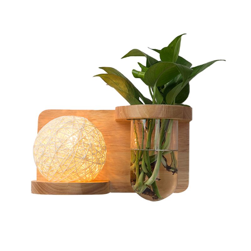 1 Head Barrel/Globe Wall Sconce Industrial Wood Opal Glass LED Wall Light Fixture for Living Room, Left/Right