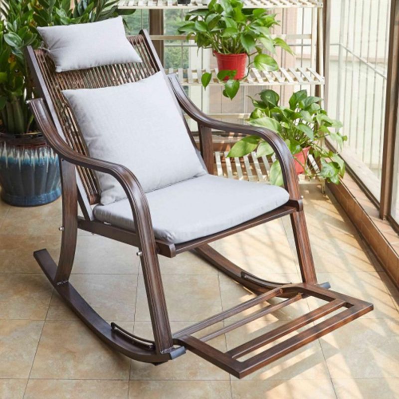 Ergonomic Wicker Rocking Chair with Cushion Spindle Rocking Accent Chair for Outdoor