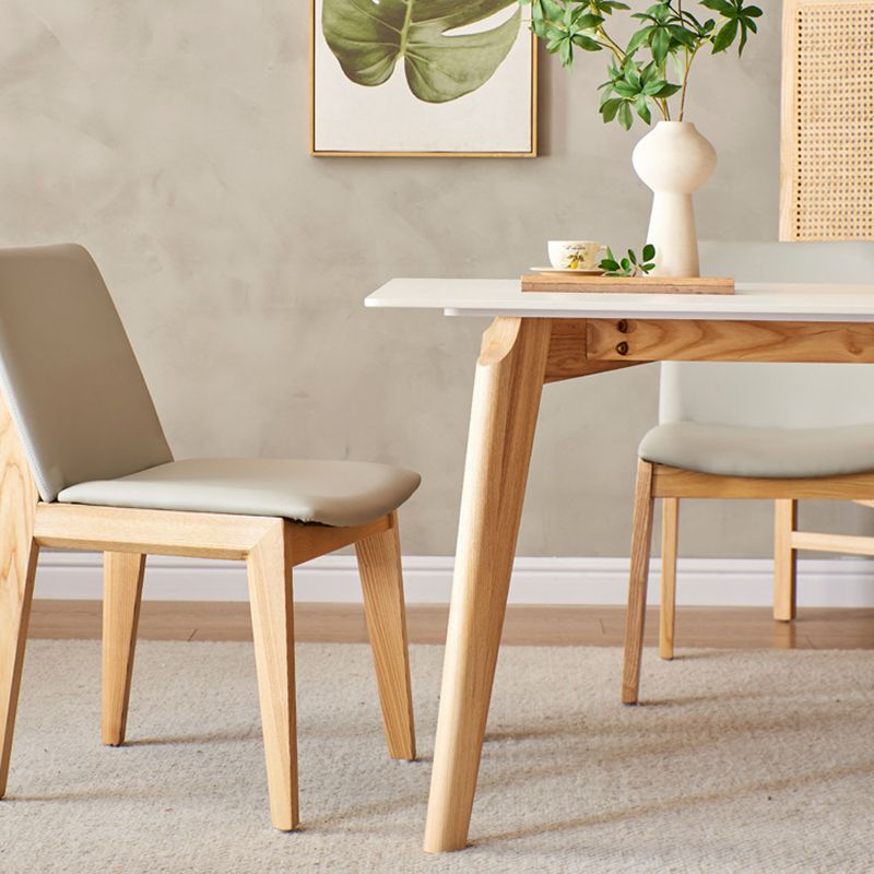 Modern Style Rectangle Table Sintered Stone Table with Wood Legs for Kitchen
