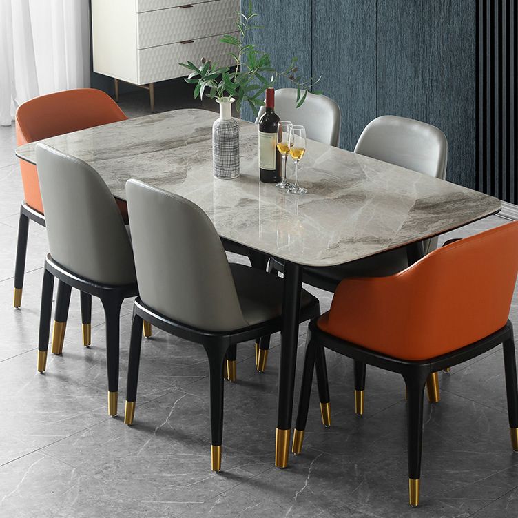 Rectangle Luxury Dining Table Grey Sintered Stone Top Table with 4 Legs