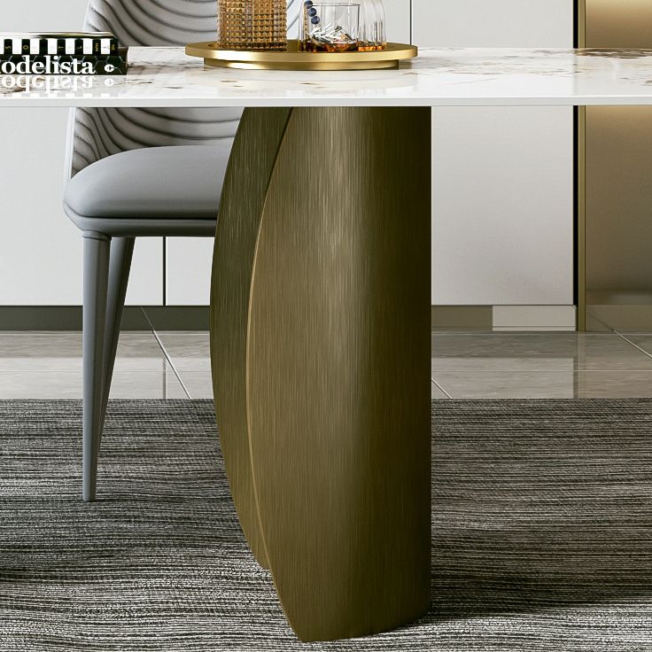 Modern Sintered Stone Table Dining Rectangle Table with Metal Legs for Home Use