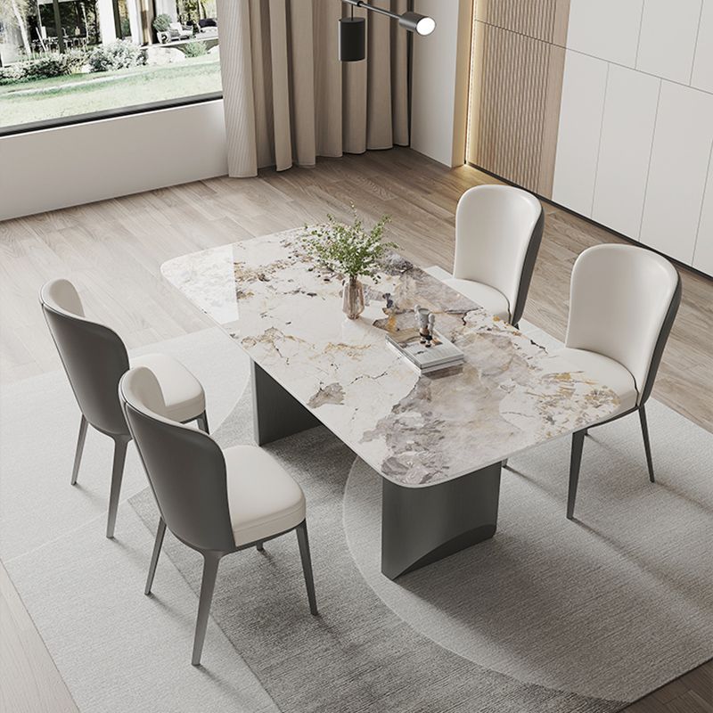 Contemporary Dining Set 1/5/7 Pcs Sintered Stone Dining Table with Upholstered Chairs