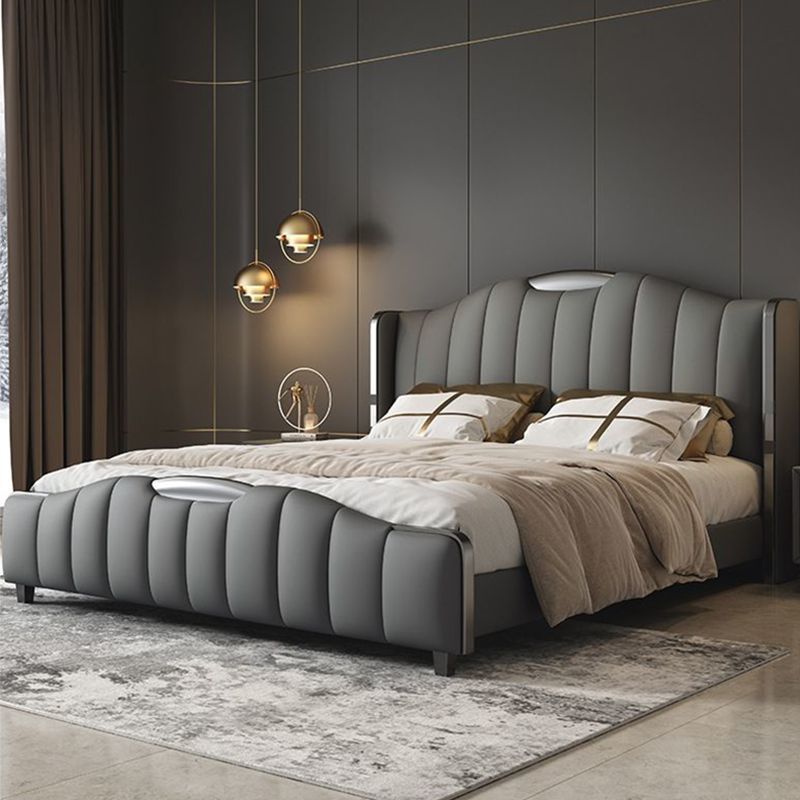 Glam Pine Wood with Headboard Camelback Panel Mattress Included Bed Frame