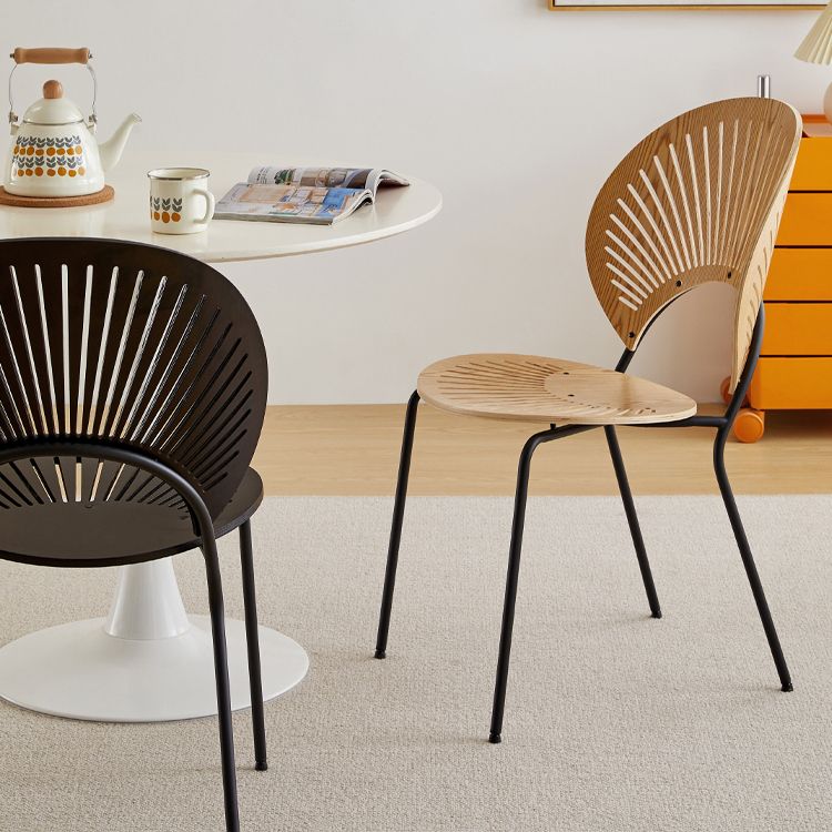 Chaise d'appoint de salle à manger en bois scandinave, chaises à dossier ouvert en forme de coquille avec pieds en métal