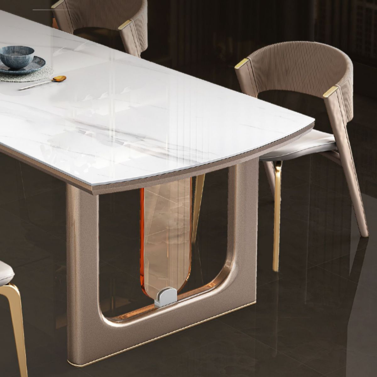 Glossy White Stone Top Dining Table Set for Home 1/2/5/7 Pcs Modern Dinette Set