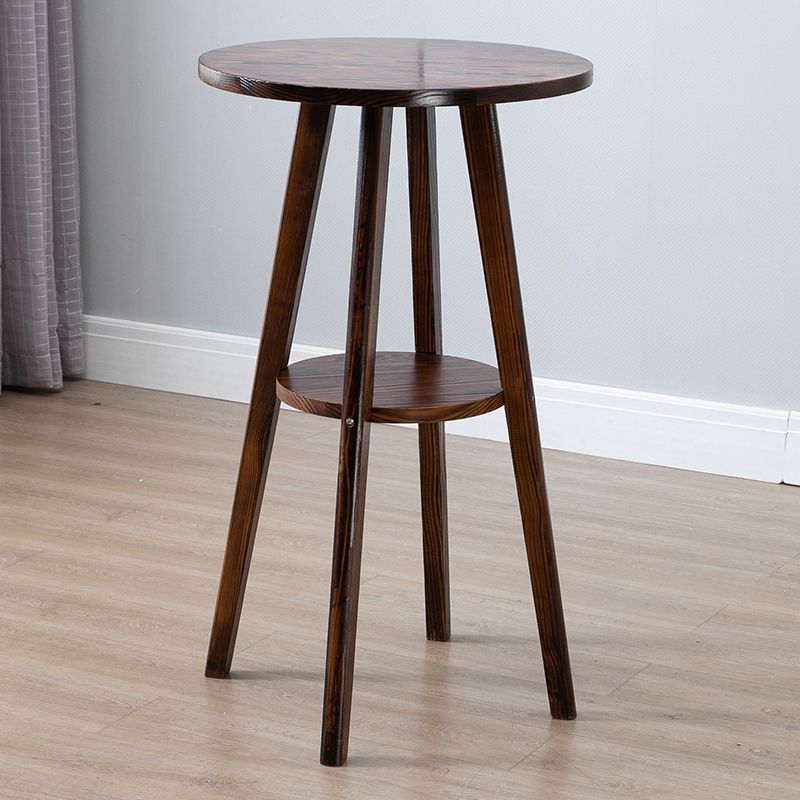 Brown Solid Wood Pub Table Set 1/3 Pcs Bar Table with Wooden Stools