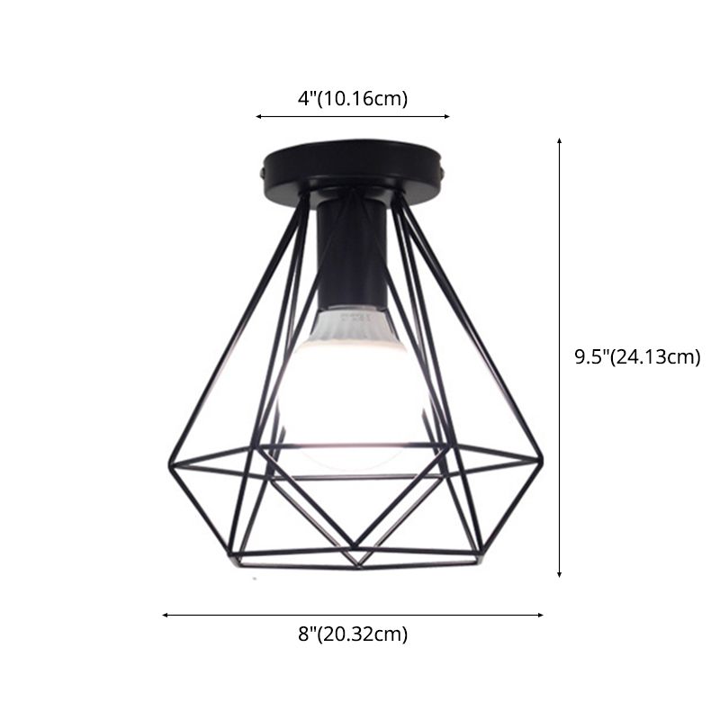 Iron Frame Ceiling Light in Industrial Retro Style Geometric Single Flush Mount for Corridor