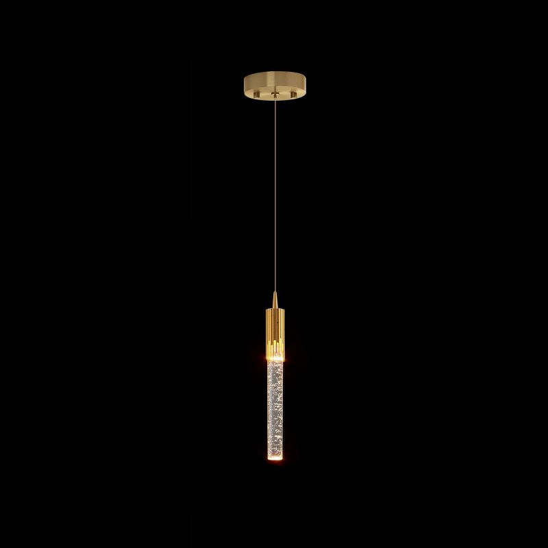 Luxury Cylinder Hanging Light, Minimalist Crystal Shade with Metal Top for Restaurant, Bar