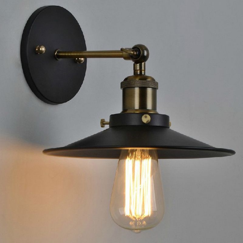 Vintage Industrial Style Glasce Single Light avec peu profond de lampe murale à ombre à métaux évasé pour barre