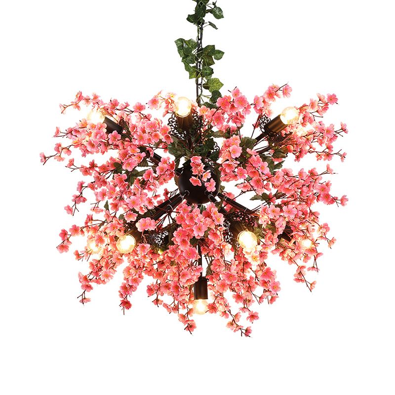 13 Köpfe Eisendecke Beleuchtung Vintage Pink Starburst Restaurant Kronleuchter Leuchte mit Kirschblütendekoration