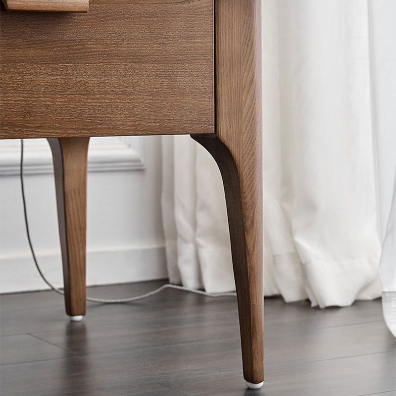 Square Solid Wood 4 Legs End Table Modern Brown/Black Side Table with Storage
