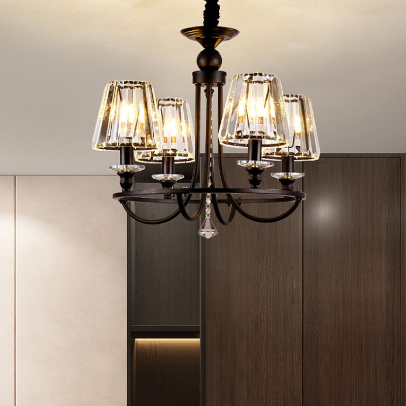 Luz de lámpara de araña negra de cristal con cónico 4/6/8 luces nórdicas luz colgante de techo para comedor