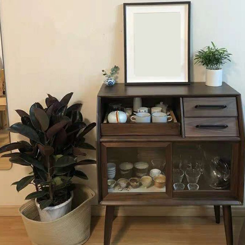 16.5"W√ó38.6"H Sliding Door Sideboard 2-drawer Pine Solid Wood Dining Server