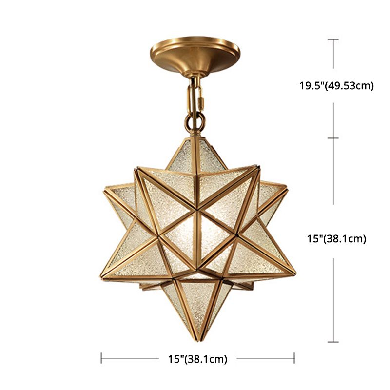 Star Glass Down Lighting Pendant Traditional Brass Hanging Pendant Light for Living Room