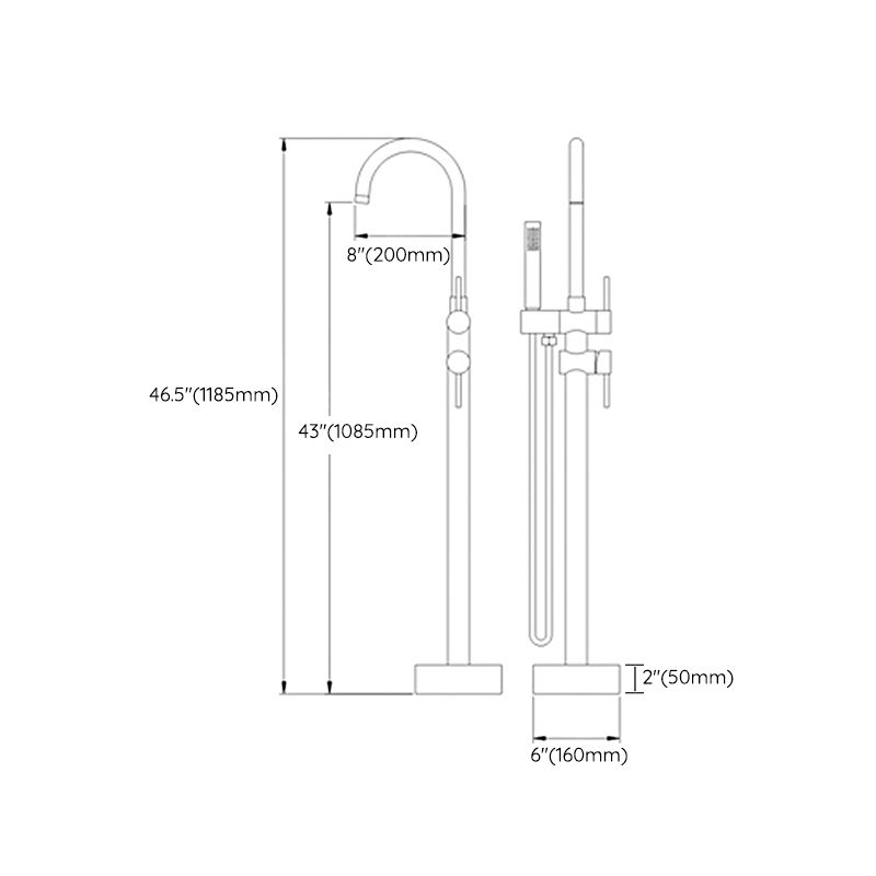 Floor Mounted Copper Freestanding Tub Filler High Arc Freestanding Faucet with Hose