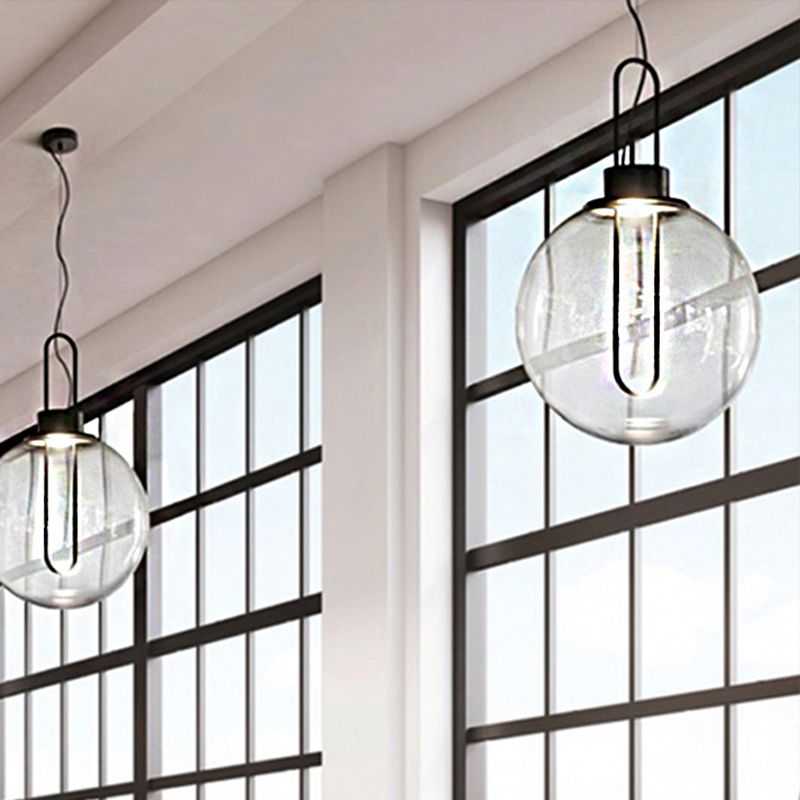 Sphere Pendant Lighting Contemporary Clear Glass 1 Light White/Black Hanging Lamp Fixture for Restaurant in White Light