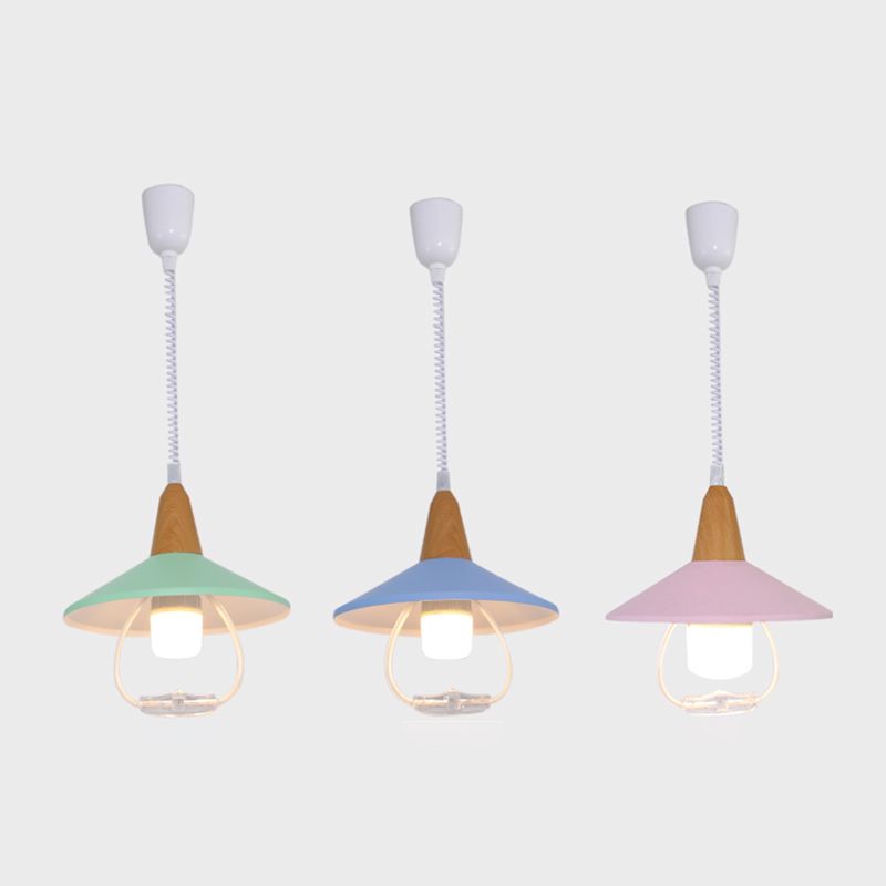 Modern Nordic Macaron Hanging Lamp Wooden Tapered Pendant Light with Aluminium Shade