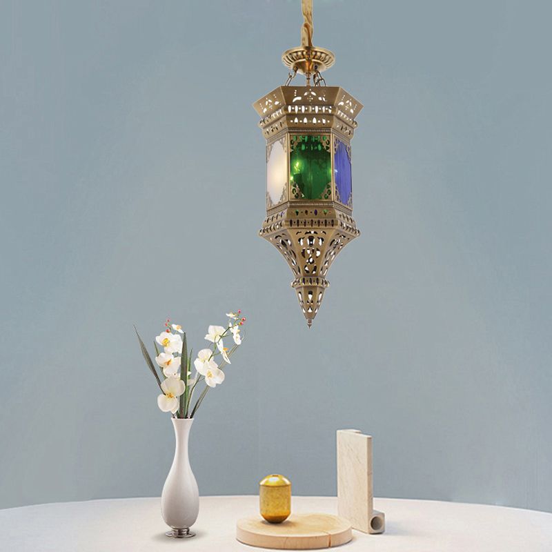Lantern Bedroom Ceiling Chandelier Arab Metal 3 Heads Brass Suspended Pendant Light with Frosted Glass Shade