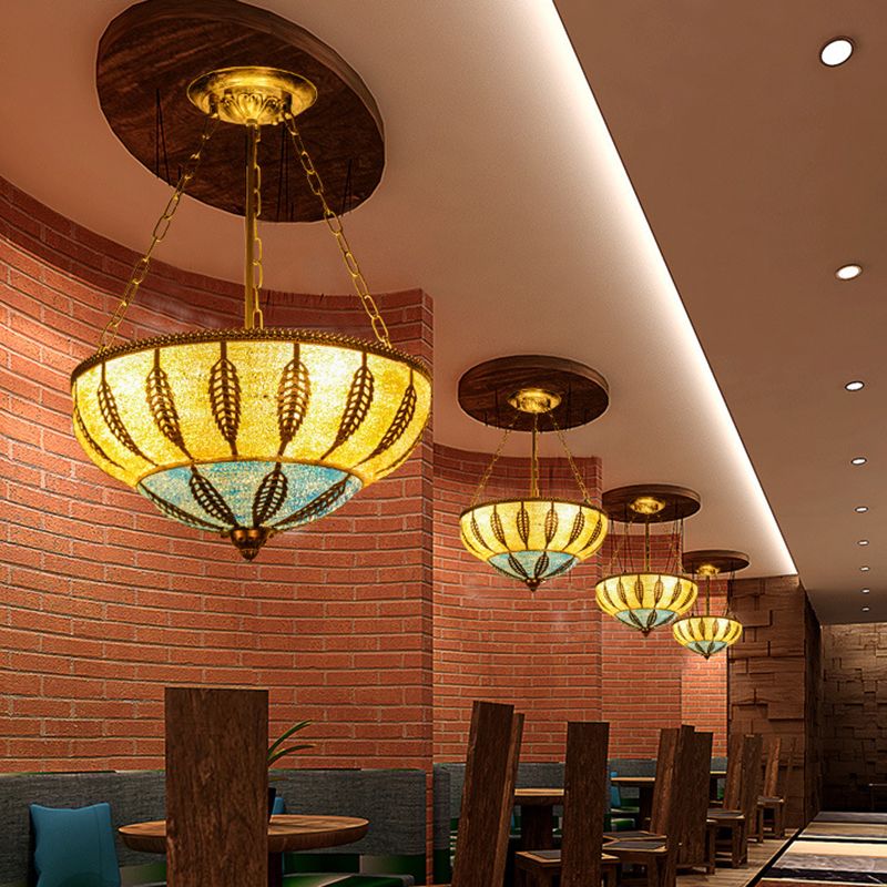 Éclairage de plafond de bol métallique marocain 3 têtes Restaurant lustre luminaire en jaune