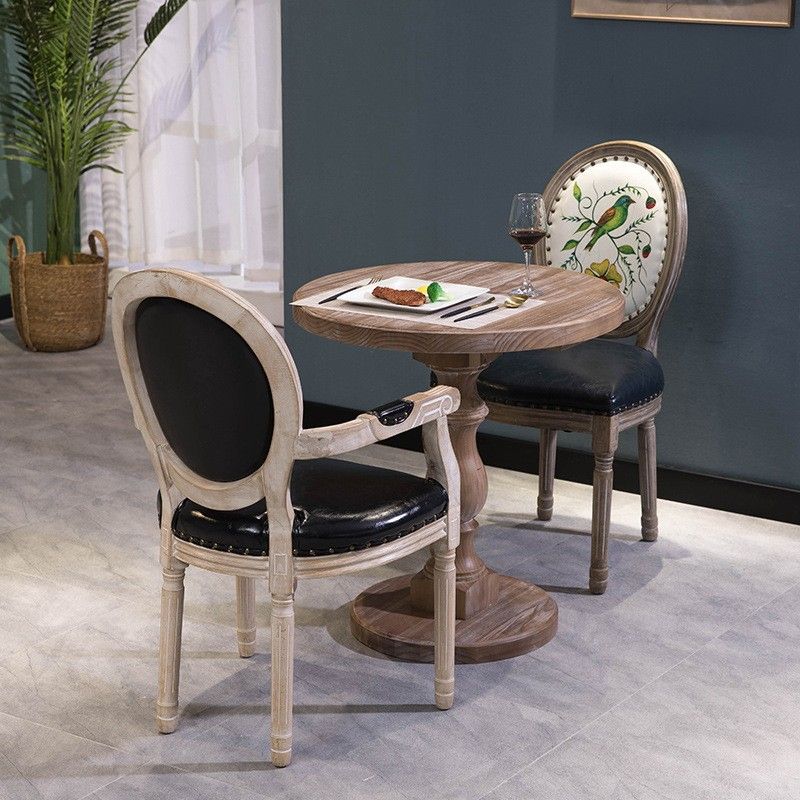 Brown Round Dining Table Modern Pine Solid Wood Pedestal Table